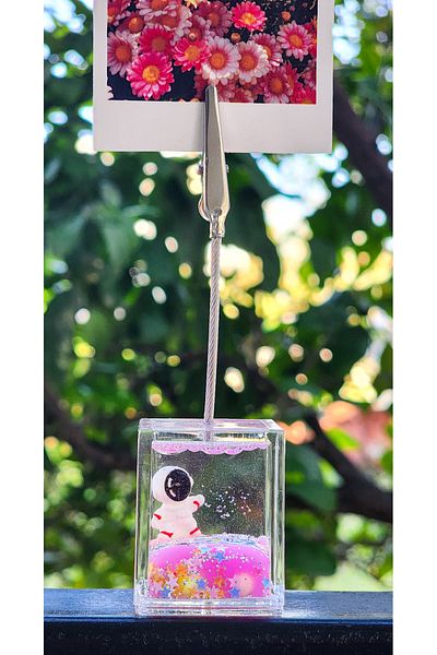 Rota Hediyelik Astronaut Designed Water Glitter Moving Children's Note, Photo Holder Note Holder