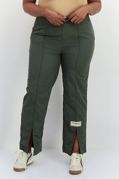 The Giving Movement Women Regular Fit Solid Wide Leg Pants, Dark Olive