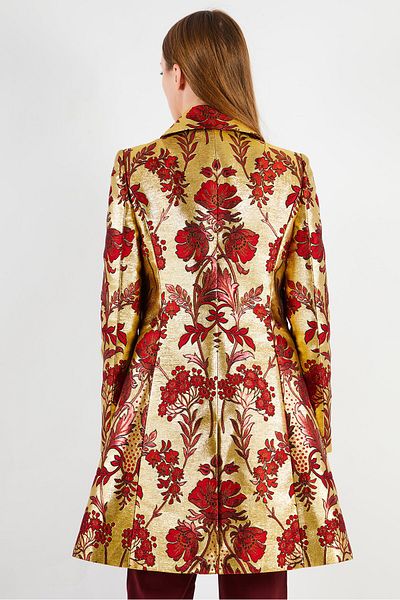Dolce&Gabbana Women Regular Fit Floral Print Casual Blazer, Gold