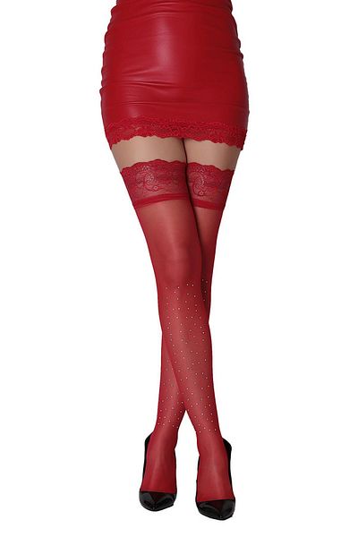 Daymod Party 15 Stone Silicone Lacy Garter Stockings Red