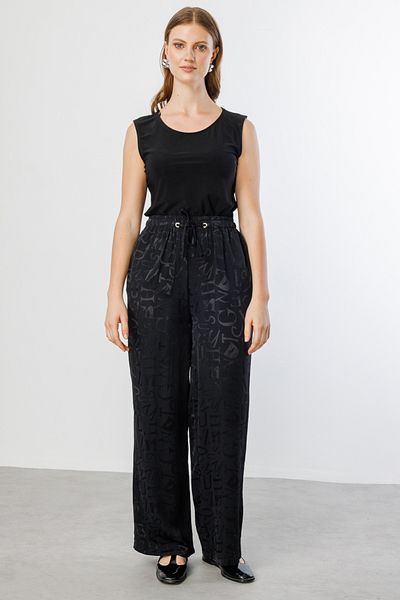 Mi Pret a Porter Mi Letter Patterned Wide Leg Trousers