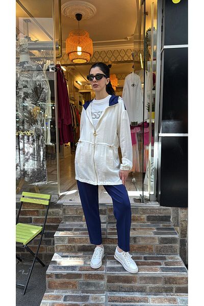 ceren irem boutique Shiny Suit - Ecru - Navy 4739 with Jacket