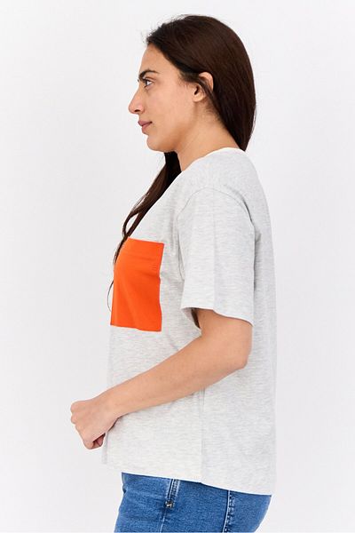 Esprit Women Ribbed Collar Short Sleeves Heather T-Shirts, Light Grey