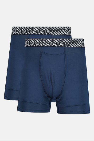Tommy John Men 2 Pieces 8 Inseam Brand Logo Boxer Briefs, Navy