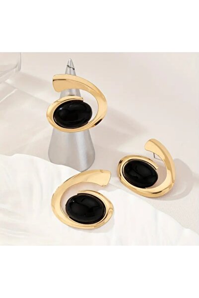 Marchen Collection Kadın , Kız Abartılı Trend Geometrik Siyah Reçine Tasarım Karakter Küpe