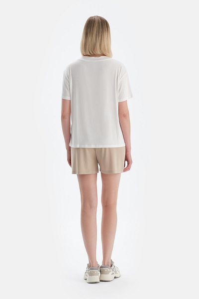 Dagi Ecru V-Neck Short Sleeve Modal T-Shirt