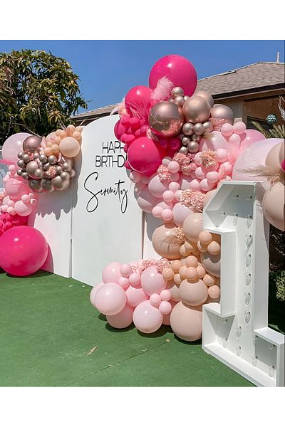 Parti Setim Macaron Pink / Milk Coffee / Flamingo Pink / Rosegold Chrome Balloon Chain Set of 60
