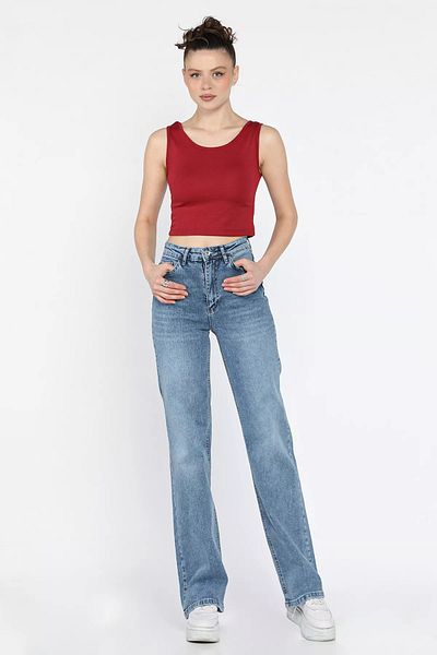 GÜLSELİ Pantaloni de damă albaștri cu talie înaltă din lycra Palazzo Jean Jeans