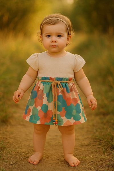 TRENDİMİZBİR Baby Girl Floral Woven Short Sleeve Dress with Belt