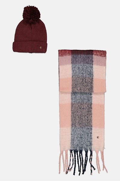 ELLE Women 2 Pieces Knitted Beanie And Scarf Set 176 X 28 Cm, Multi Color