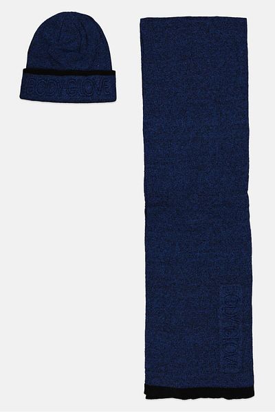 Body Glove Men 2 Pcs Brand Logo Scarf And Beanie Gift Set, Blue