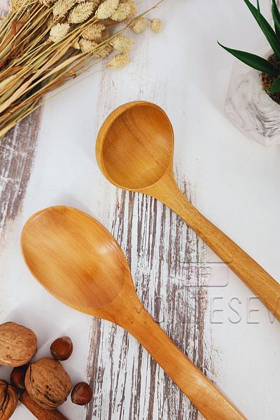 MONTESEV Wooden Wooden Kitchen Spoon Set 2 Pieces Beech Boxwood and Bamboo Wood Wooden Spoons