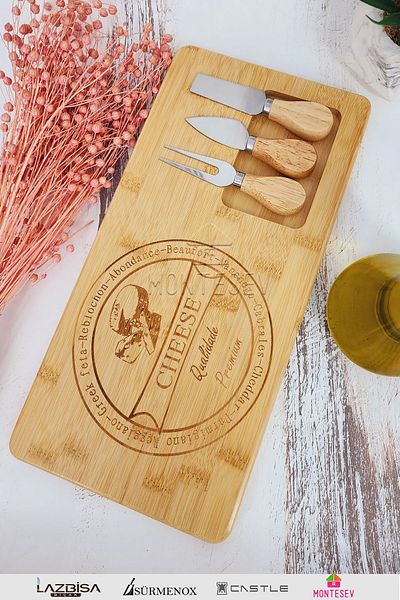 MONTESEV Bamboo 4 Piece Breakfast Cheese Serving Presentation Plate Board Breakfast Presentation Board