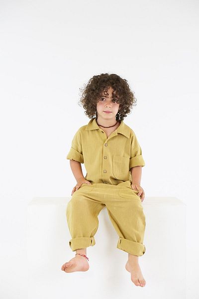 Catz Kids بذلة ذات ياقة موسلين خضراء زيتية و3 جيوب