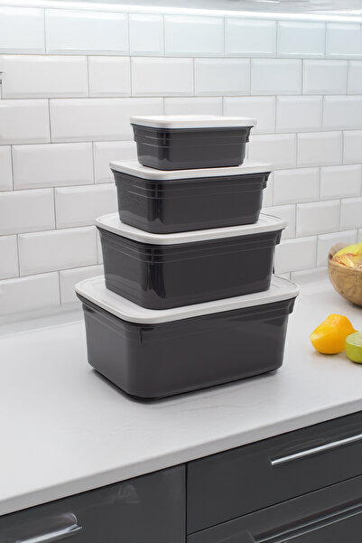 Fesya Home Tetra 4-Piece (375-900-1700-3000 ml) Storage Container with Lid - Anthracite