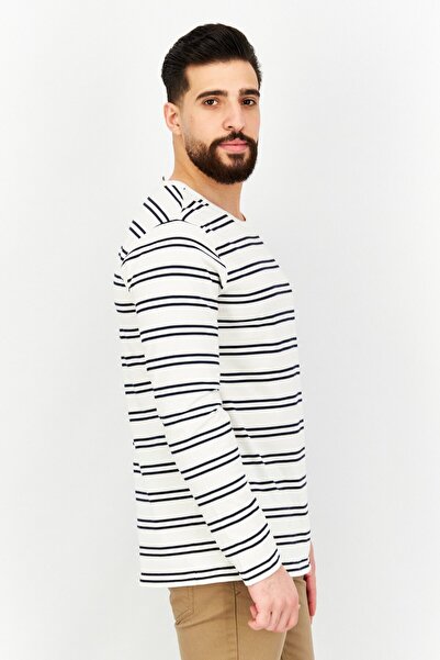 Aigle Men Crew Neck Stripet Long Sleeves Sweatshirt, Navy Blue