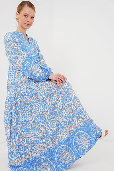 Bigdart 2423 Autentické vzorované hidžábové šaty - S. Blue
