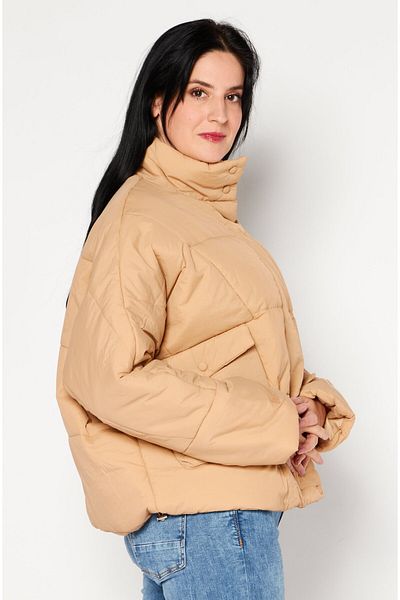 BOOHOO Women Tall Solid Puffer Jacket, Beige