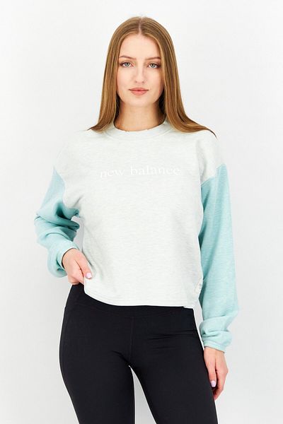 New Balance Women Sports Fit Brand Logo Training Sweatshirt, Grey/Green