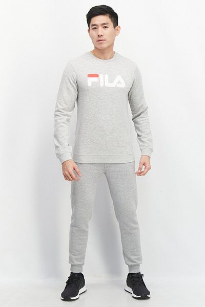 FILA Men Sportswear Fit Brand Logo Outdoor Sweatshirts, Grey Melange
