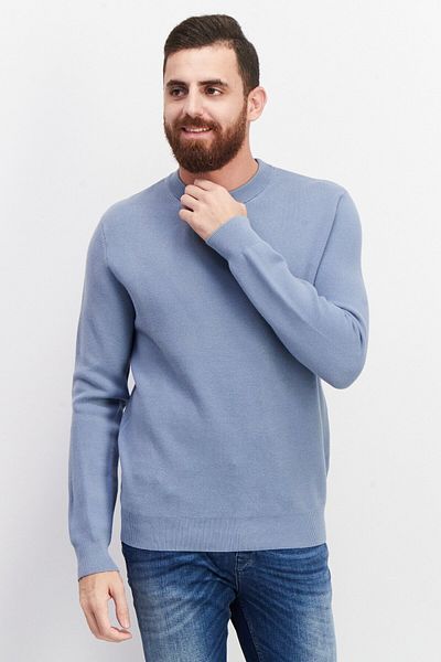 CELIO Men Crew Neck Plain Long Sleeve Sweatshirts, Blue