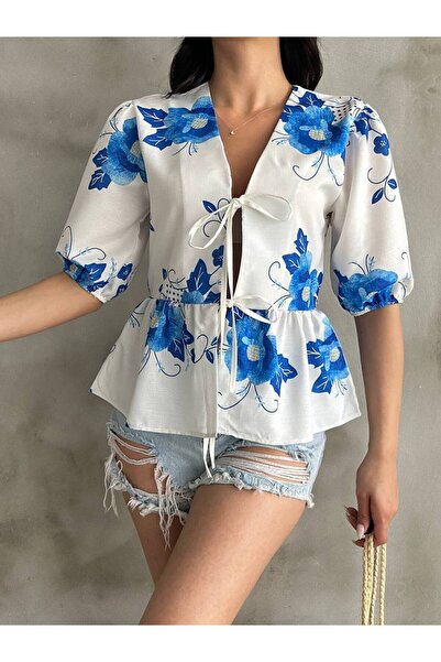 LE CARAMBOLE Cămașă cu mânecă scurtă cu model de trandafiri albi pentru femei