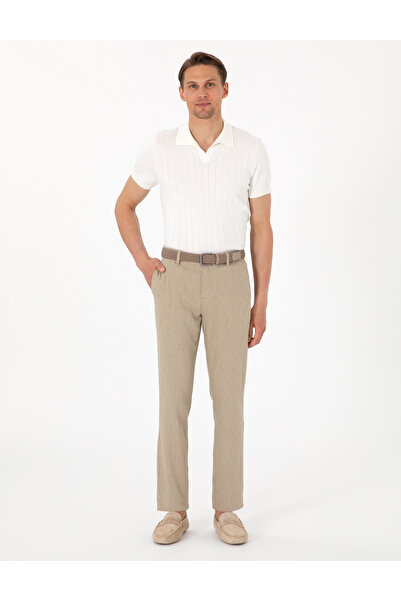 Pierre Cardin Haki Slim Fit Keten Karışımlı Çizgili Kanvas Pantolon 50301754-VR027