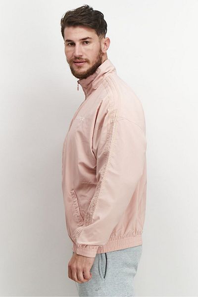 adidas Men Sportswear Fit Stand Collar Embroidered Logo Jacket, Pink