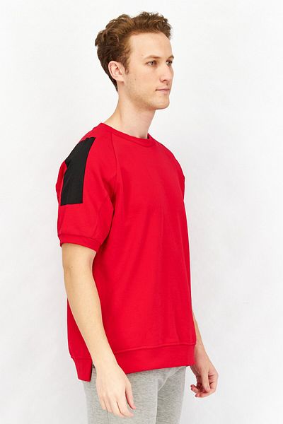 Kai Men Crew Neck Short Sleeve Fleece Graphic Back T-shirt, Red