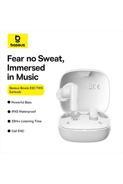 Baseus Bowie E20 True Wireless Earbuds With 2 Enc Mics, 33h Playtime - White