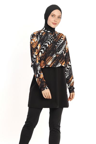 InStyle Patterned Bolero 4 Piece Black Hijab Swimsuit 2461L