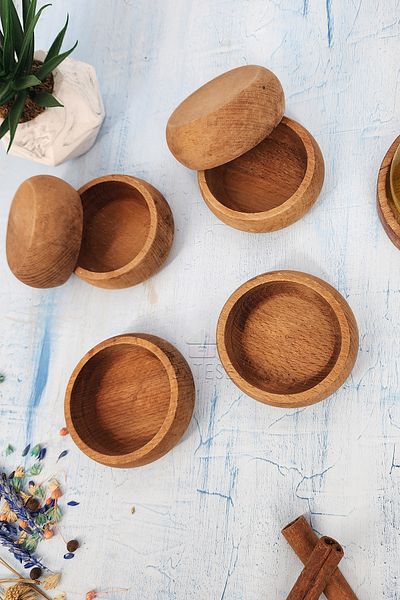 MONTESEV 6 Pieces Wooden Natural Snack Bowl Round Presentation Bowl (Acacia and Hornbeam)