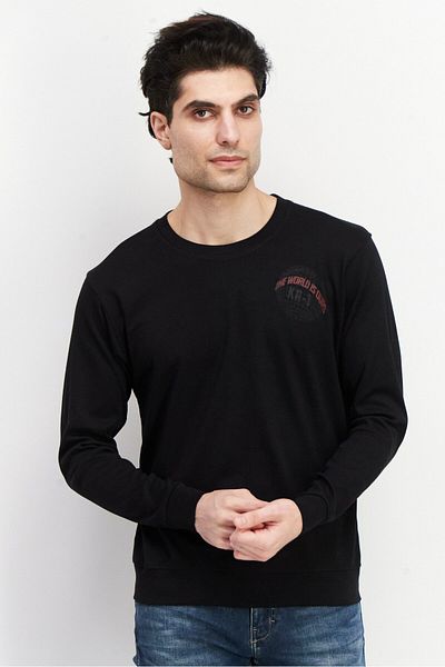 KA-1 Men Crew Neck Brand Logo Long Sleeve Sweatshirts, Black