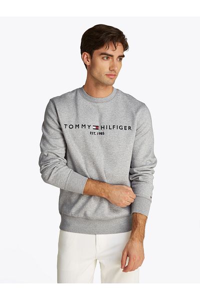 Tommy Hilfiger Tommy Hilfiger Men Light Grey Heather Logo Embroidery Crew Neck Sweatshirt