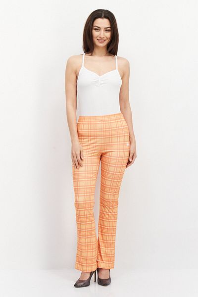 Stussy Women Wide Leg Plaid Pants, Orange