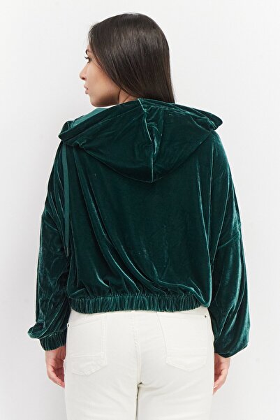 Steve Madden Women Hooded Neck Velvet Sweatshirt, Green