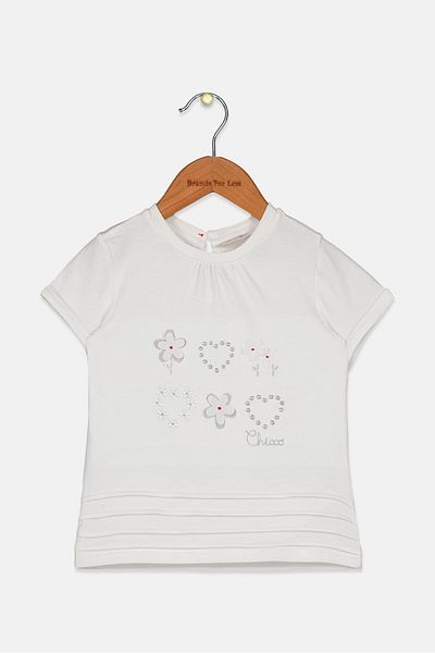Chicco Toddlers Girl Round Neck Short Sleeve Embroidered T-shirt, White