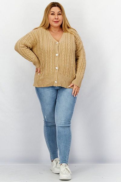Anne Klein Women Plus Size Cable,knit Button Sweater, Tan