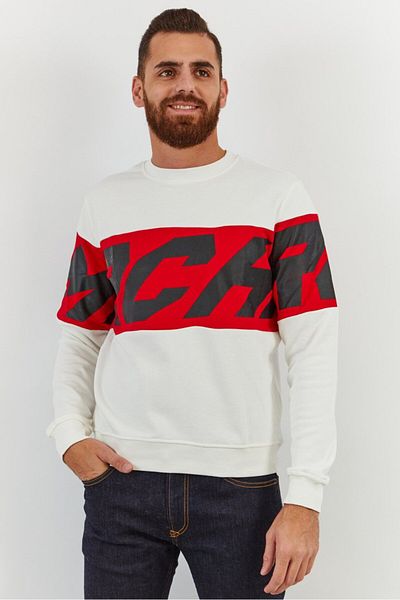 John Richmond Men Sport Fit Crew Neck Graphic Sweatshirt, White