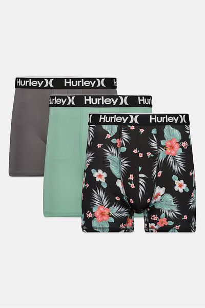 Hurley Men 3 Piece Brand Logo Boxer Briefs, Black
