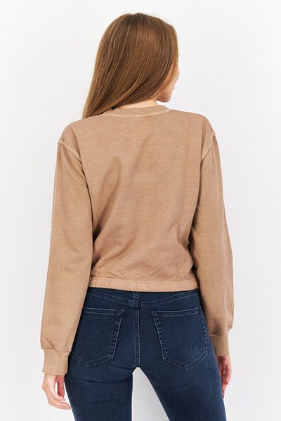 Ellesse Women Crew Neck Embroidered Logo Sweatshirt, Tan