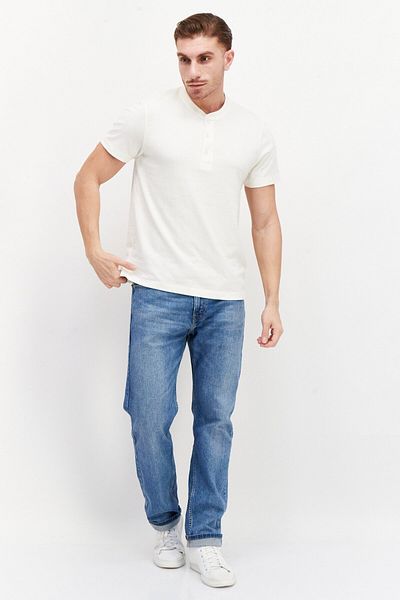 Vince Camuto Men Round Neck Short Sleeves Plain Henley Shirt, Cream