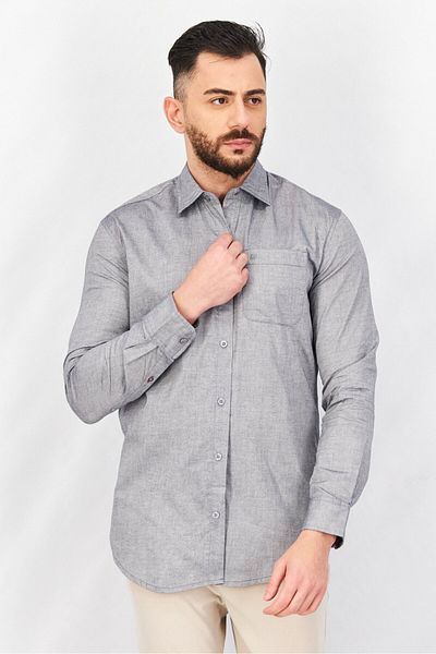 Kenneth Cole Men Regular Fit Long Sleeve Textured Casual Shirt, Grey