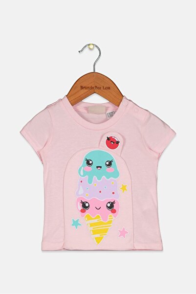 Chicco بلوزة جرافيكية بأكمام قصيرة ورقبة دائرية للبنات الصغار، وردي