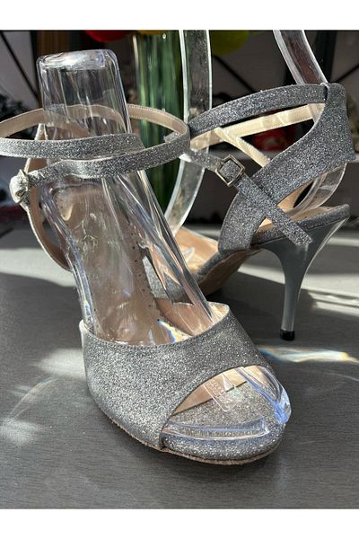 bitangosu Women's Tango Dance and Ballroom Shoes Lame Charm 8.5 cm Heel Height