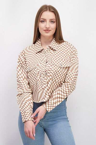 Sinsay Women Checkerboard Denim Jacket, Brown