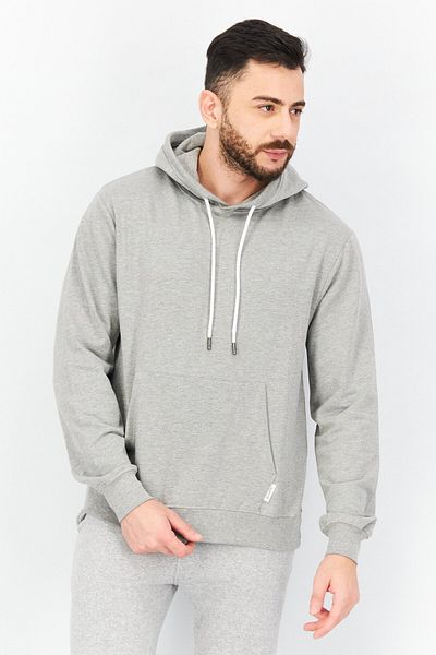 Sovereign Code Men Hooded Neck Heather Print Long Sleeves Sweatshirt, Light Grey