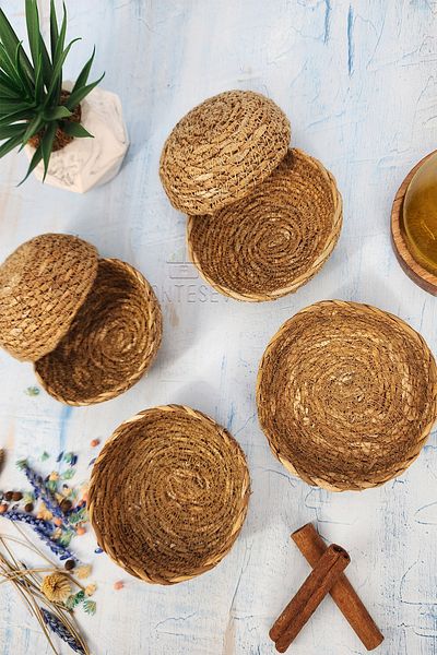 MONTESEV 6 Pieces Wicker Snack Bowl Natural Snack Bowl Round Presentation Bowl (Natural Wicker)