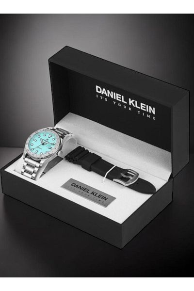 Daniel Klein Turquoise Dial Men's Wrist Watch with Replacement Silicone Band with Gift Box