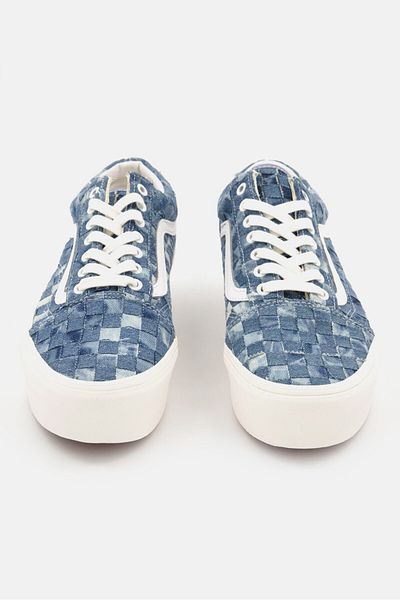 Vans Women Old Skool Checkered Lace up Casual Shoes, Blue/White